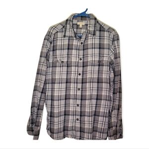 Sonoma Life + Style Black Gray & White Plaid Flannel Size Large